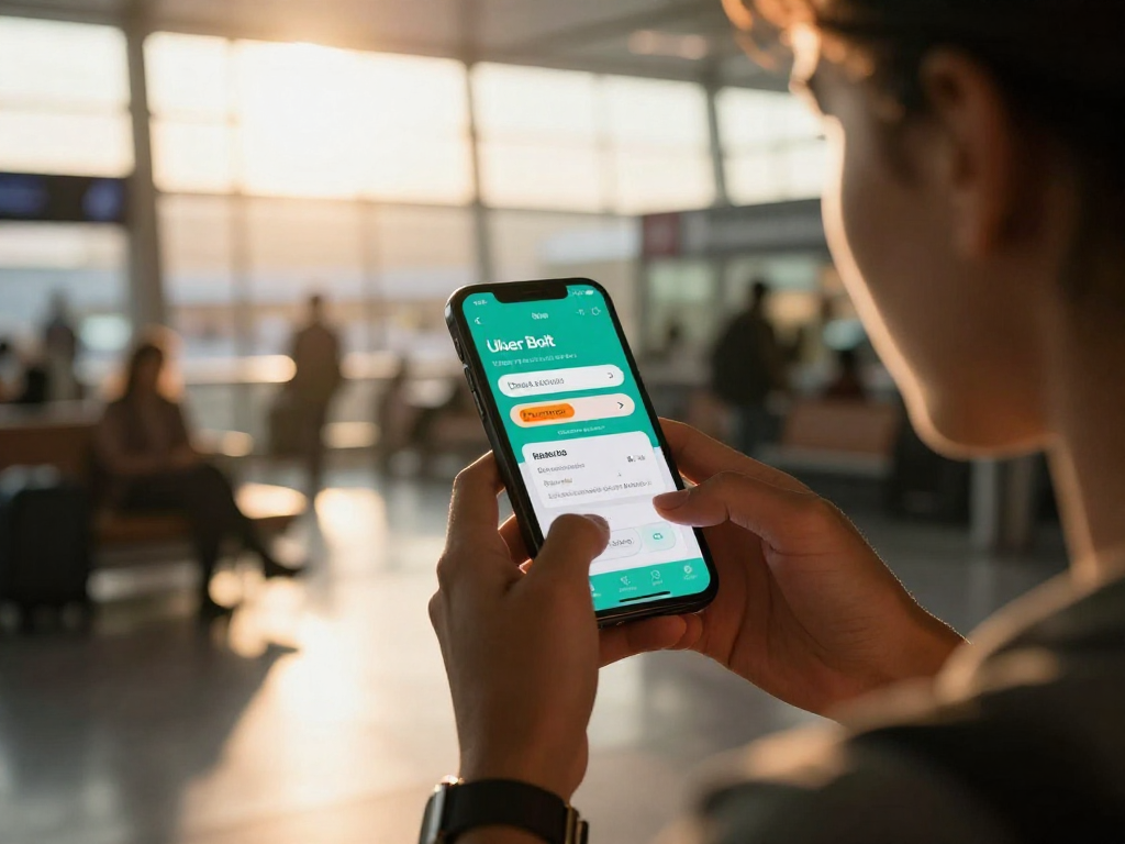 Convenient ride-hailing apps like Uber and Bolt at Faro Airport arrivals.